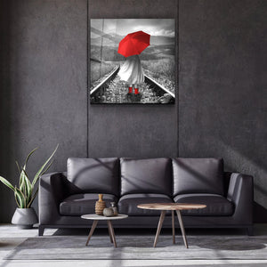 ・"Girl with Red Umbrella"・Glass Wall Art - ArtDesigna Glass Printing Wall Art