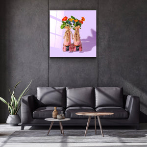 ."Pink Skates Retro". Contemporary Collection Glass Wall Art - ArtDesigna Glass Printing Wall Art