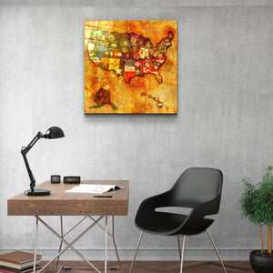 ・"Vintage Map US - All States"・Glass Wall Art - ArtDesigna Glass Printing Wall Art
