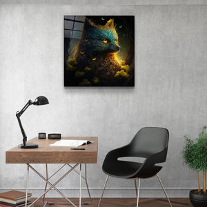 ."Glimmering Gold Fox". Secret World Collection Glass Wall Art - ArtDesigna Glass Printing Wall Art