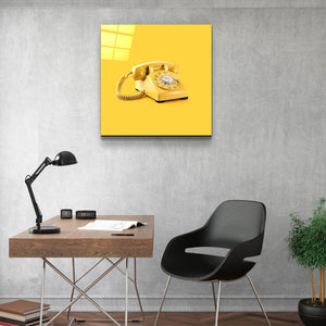 ."Yellow Retro Phone". Contemporary Collection Glass Wall Art - ArtDesigna Glass Printing Wall Art