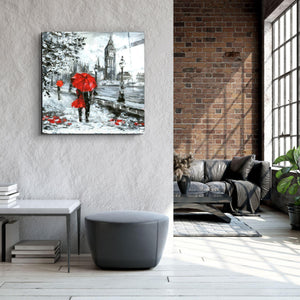 Red Umbrella in London | Glass Wall Art - Artdesigna