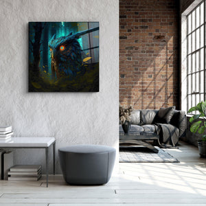 ."Blazing Blue Owl". Secret World Collection Glass Wall Art - ArtDesigna Glass Printing Wall Art