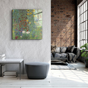 ."Gustav Klimt's Farm Garden with Sunflowers (1907)". Glass Wall Art - ArtDesigna Glass Printing Wall Art