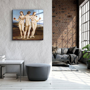 ."Raphael's Three Graces (1504)". Glass Wall Art - ArtDesigna Glass Printing Wall Art