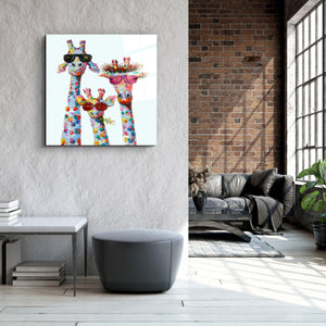 ."Funny Giraffe Family". Designer's Collection Glass Wall Art - ArtDesigna Glass Printing Wall Art