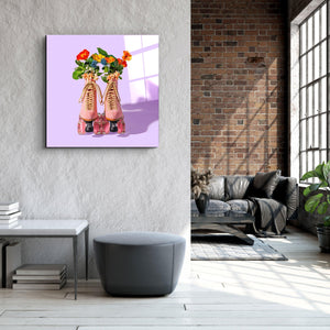 ."Pink Skates Retro". Contemporary Collection Glass Wall Art - ArtDesigna Glass Printing Wall Art