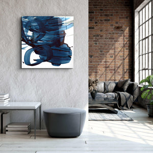 ."Navy Blue Abstract Brush Strokes". Designer's Collection Glass Wall Art - ArtDesigna Glass Printing Wall Art
