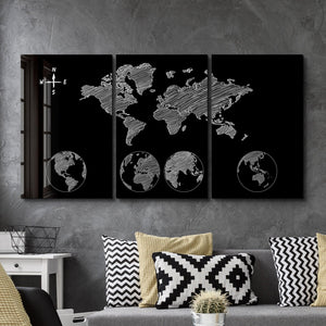・"World Map Black - Trio"・Glass Wall Art - ArtDesigna Glass Printing Wall Art