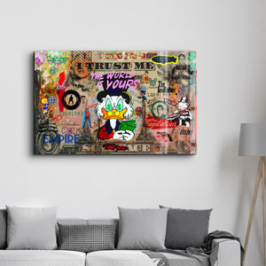 Glass wall art by Artdesigna titled "The World is Yours" featuring vibrant glass design by Mr. Pablo Costa.