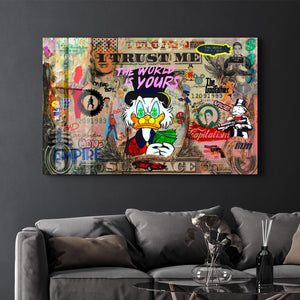 Glass wall art by Artdesigna titled "The World is Yours" featuring vibrant glass design by Mr. Pablo Costa.