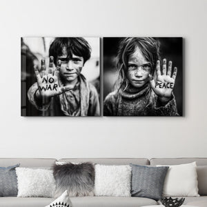 Glass wall art titled "Voices of Peace" protest portrait collection by Artdesigna, featuring vibrant glass artwork of diverse protest scenes.