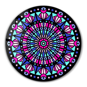 Neon Mandala Harmony 3 | Yuvarlak Cam Duvar Tablosu