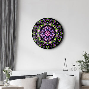 Neon Mandala Harmony | Yuvarlak Cam Duvar Tablosu