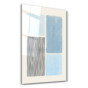 Doğrusal Kontrastlı Mavi Bloklar - Cam Duvar Tablosu