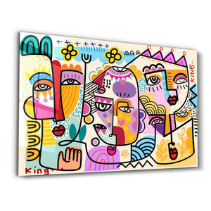 Pop-Art Soyut Canlı Yüzler - Cam Duvar Tablosu