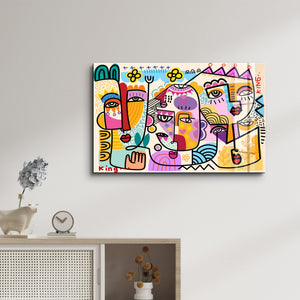 Pop-Art Soyut Canlı Yüzler - Cam Duvar Tablosu
