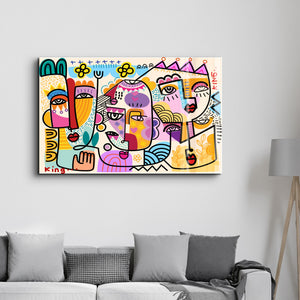 Pop-Art Soyut Canlı Yüzler - Cam Duvar Tablosu