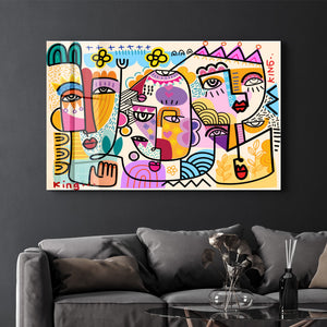 Pop-Art Soyut Canlı Yüzler - Cam Duvar Tablosu