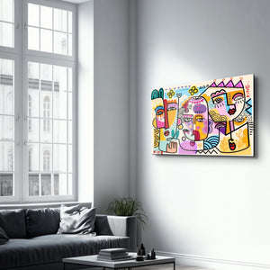 Pop-Art Soyut Canlı Yüzler - Cam Duvar Tablosu