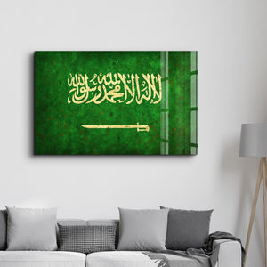 Suudi Arabistan Bayrağı Boya Sıçrama Efektli - Cam Duvar Tablosu