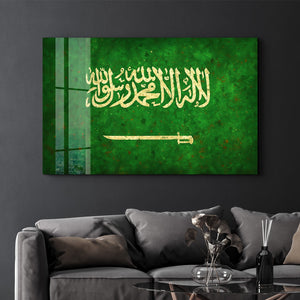 Suudi Arabistan Bayrağı Boya Sıçrama Efektli - Cam Duvar Tablosu