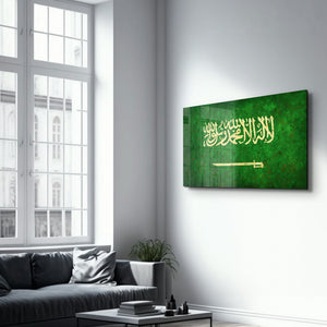 Suudi Arabistan Bayrağı Boya Sıçrama Efektli - Cam Duvar Tablosu