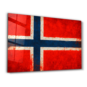 Norveç Bayrağı Boya Sıçrama Efektli - Cam Duvar Tablosu