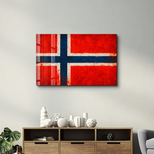 Norveç Bayrağı Boya Sıçrama Efektli - Cam Duvar Tablosu