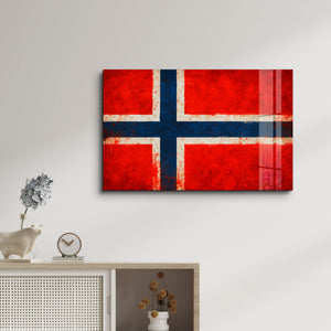 Norveç Bayrağı Boya Sıçrama Efektli - Cam Duvar Tablosu
