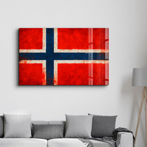 Norveç Bayrağı Boya Sıçrama Efektli - Cam Duvar Tablosu
