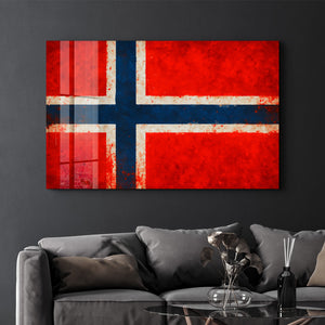 Norveç Bayrağı Boya Sıçrama Efektli - Cam Duvar Tablosu