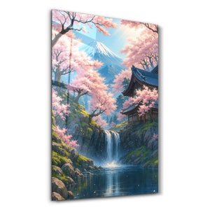 Huzurlu Sakura Şelalesi – Cam Duvar Tablosu