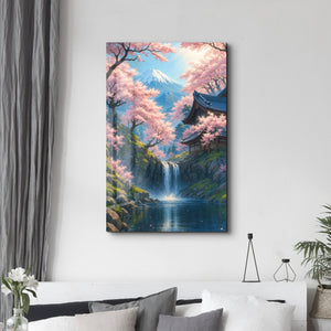 Huzurlu Sakura Şelalesi – Cam Duvar Tablosu