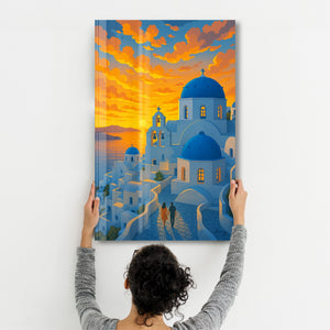 Santorini Gün Batımı – HMZ'den Cam Duvar Tablosu