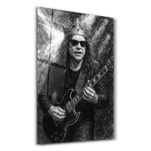 Gitar Kralı Monokrom Rock – Cam Duvar Tablosu