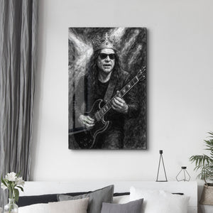 Gitar Kralı Monokrom Rock – Cam Duvar Tablosu