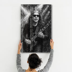 Gitar Kralı Monokrom Rock – Cam Duvar Tablosu