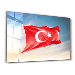 Türk Bayrağı Tablosu - Cam Duvar Tablosu