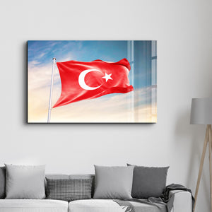 Türk Bayrağı Tablosu - Cam Duvar Tablosu