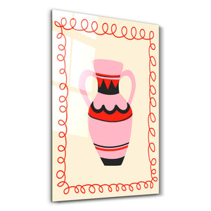 Pembe Amfora | Cam Duvar Tablosu