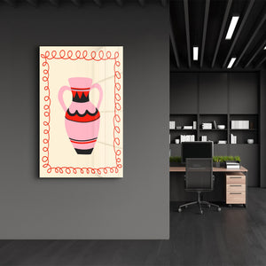 Pembe Amfora | Cam Duvar Tablosu