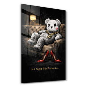 Last Night Was Productive x Sugar Teddy | Glass Wall Art