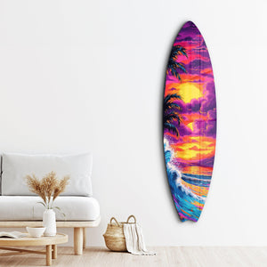 Tropikal Alacakaranlık Tablosu | Sörf Tahtası Cam Duvar Tablosu