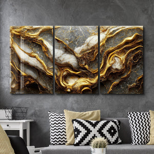 ・"Golden Roots in the Marble - Trio"・Glass Wall Art - ArtDesigna Glass Printing Wall Art