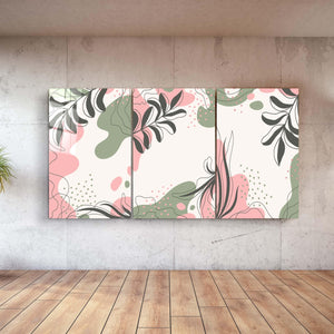 ・"Pastel Leaves - Trio"・Glass Wall Art - ArtDesigna Glass Printing Wall Art