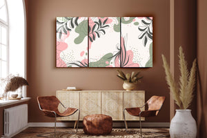 ・"Pastel Leaves - Trio"・Glass Wall Art - ArtDesigna Glass Printing Wall Art