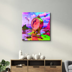 Erimiş Zaman: Neon Sürrealist Bir Vizyon | Cam Duvar Tablosu