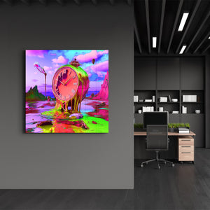 Erimiş Zaman: Neon Sürrealist Bir Vizyon | Cam Duvar Tablosu