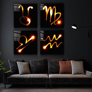 Zodiac Symbols in Black Glass Wall Art - Artdesigna